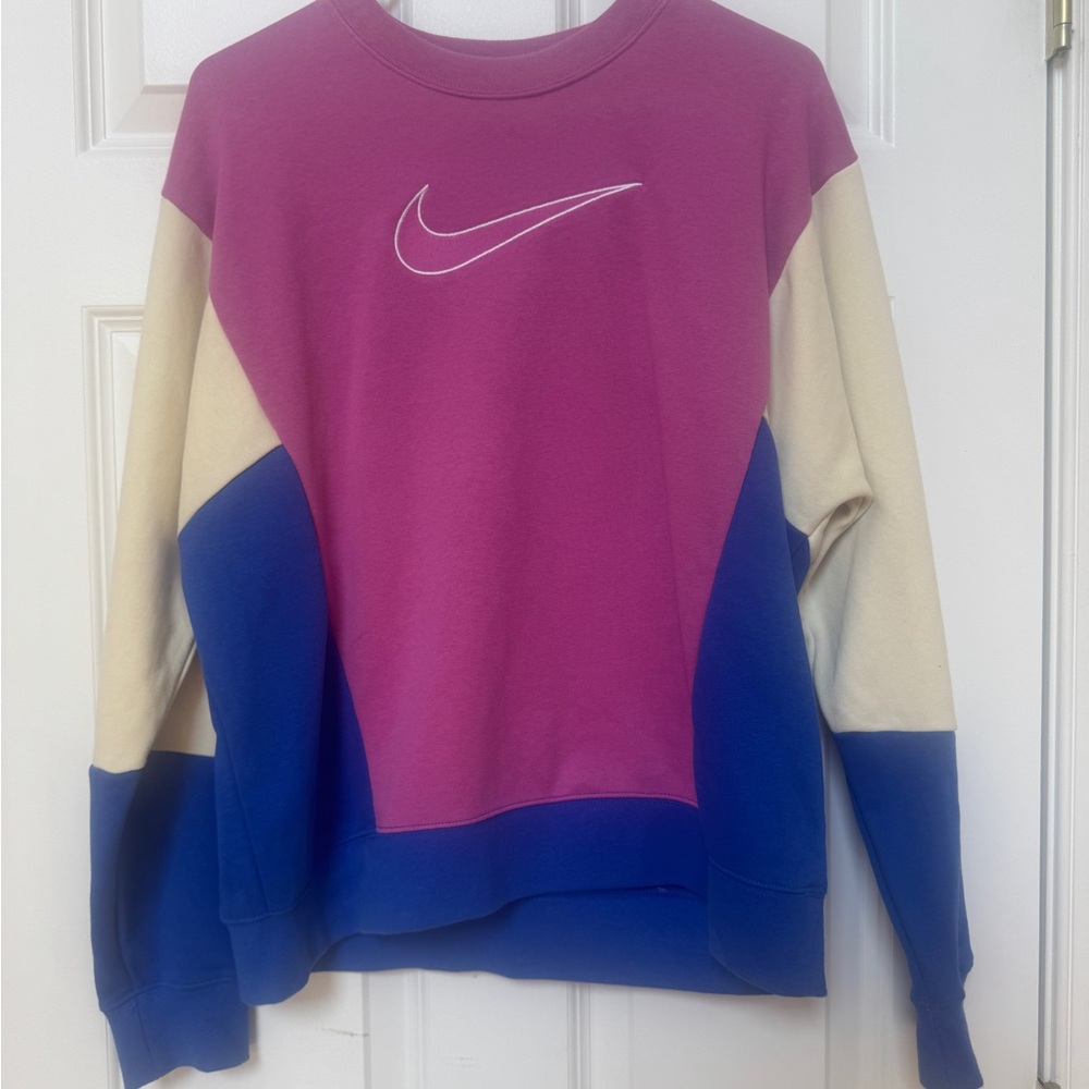 Nike Women's Colorblock Sweatshirt - Pink, Blue, and Cream